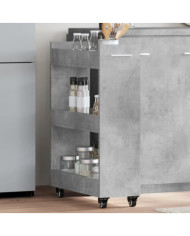 Armoire avec roues gris béton 60x22x79 cm bois d'ingénierie | Mobilier & Déco