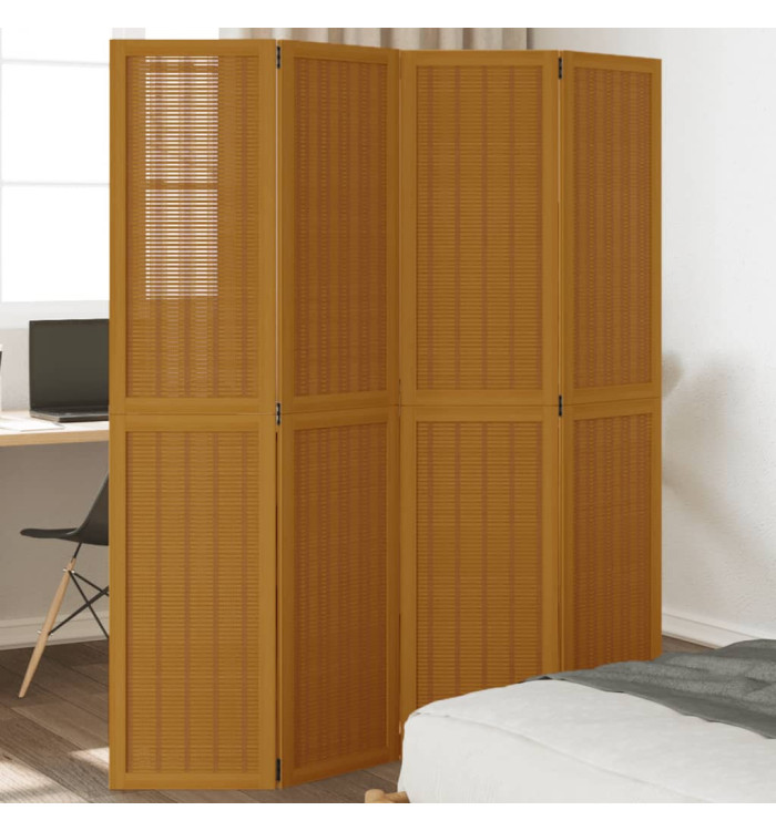 Cloison de séparation 4 panneaux marron bois paulownia massif | Mobilier & Déco