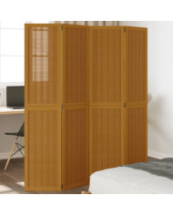 Cloison de séparation 4 panneaux marron bois paulownia massif | Mobilier & Déco