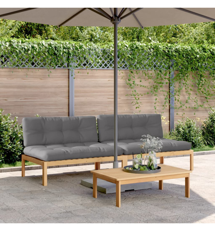 Canapés centraux palette de jardin 2pcs et coussins bois acacia | Mobilier & Déco