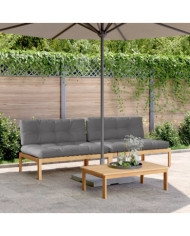 Canapés centraux palette de jardin 2pcs et coussins bois acacia | Mobilier & Déco