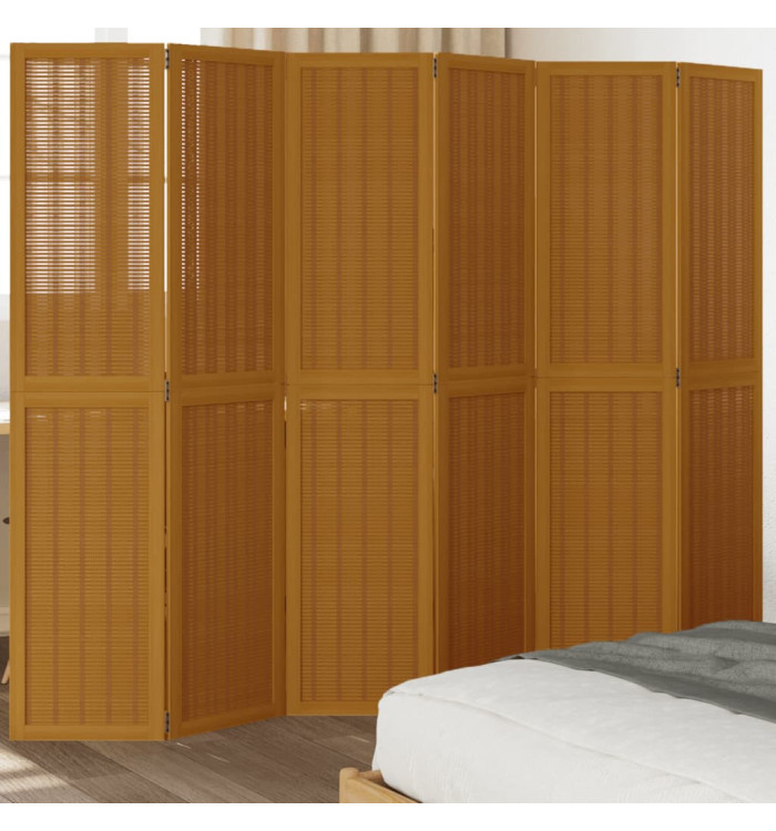 Cloison de séparation 6 panneaux marron bois paulownia massif | Mobilier & Déco