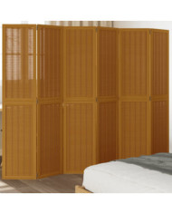 Cloison de séparation 6 panneaux marron bois paulownia massif | Mobilier & Déco