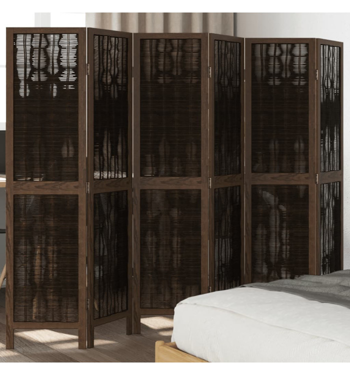 Cloison de séparation 6 panneaux marron foncé paulownia massif | Mobilier & Déco