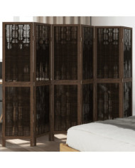 Cloison de séparation 6 panneaux marron foncé paulownia massif | Mobilier & Déco