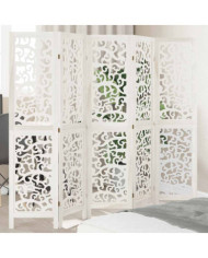 Cloison de séparation 5 panneaux blanc bois de paulownia massif | Mobilier & Déco