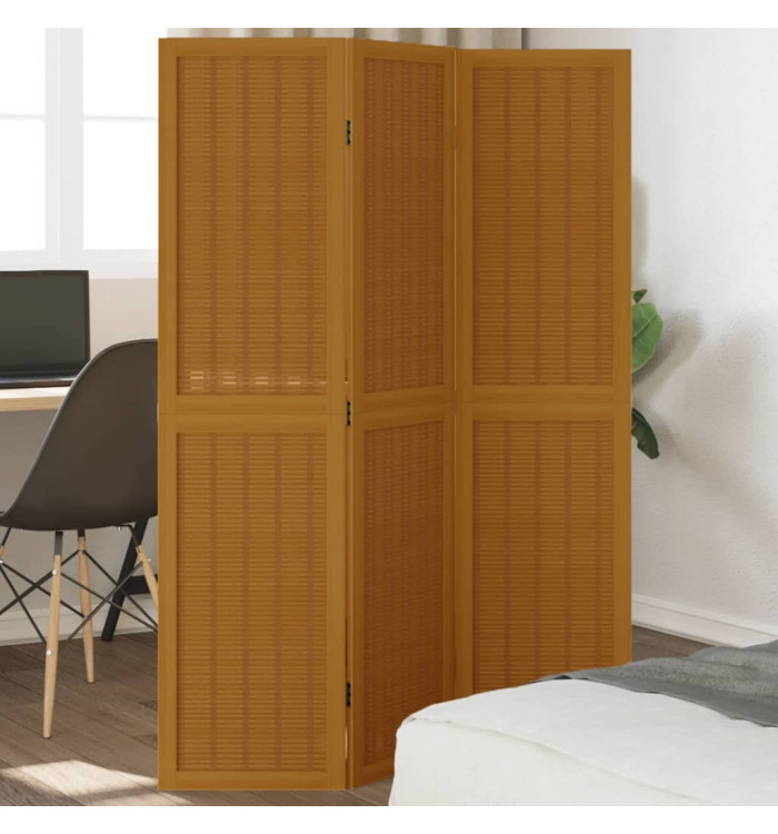 Cloison de séparation 3 panneaux marron bois paulownia massif | Mobilier & Déco