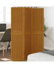 Cloison de séparation 3 panneaux marron bois paulownia massif | Mobilier & Déco
