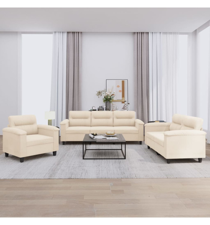 Ensemble de canapés 3 pcs avec coussins beige tissu microfibre | Mobilier & Déco