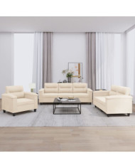 Ensemble de canapés 3 pcs avec coussins beige tissu microfibre | Mobilier & Déco