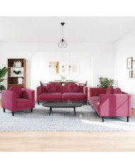 Ensemble de canapés 3 pcs avec coussins rouge bordeaux velours | Mobilier & Déco