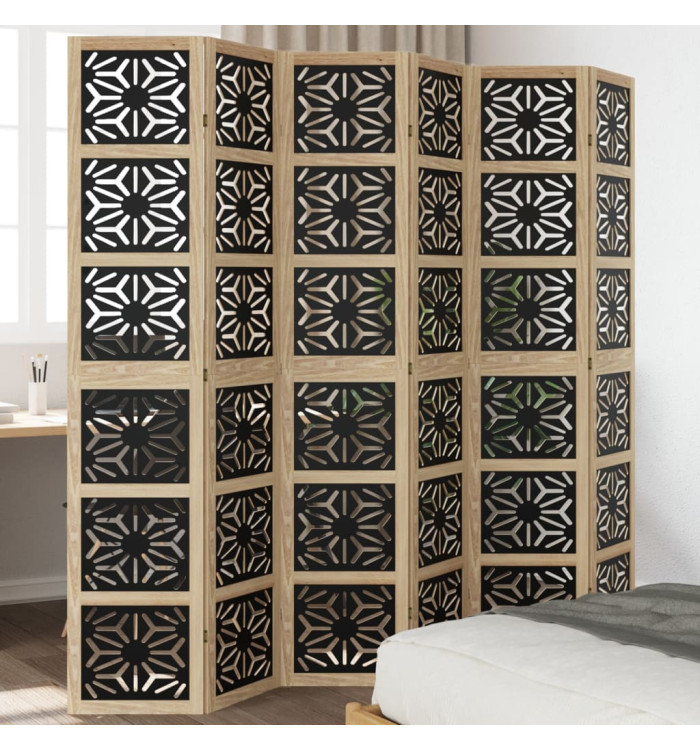 Cloison de séparation 6 panneaux marron noir paulownia massif | Mobilier & Déco