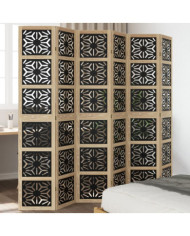 Cloison de séparation 6 panneaux marron noir paulownia massif | Mobilier & Déco