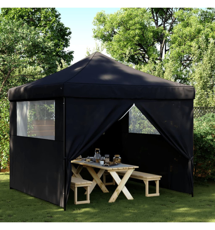 Tente de réception pliable escamotable 4 parois latérales noir | Mobilier & Déco
