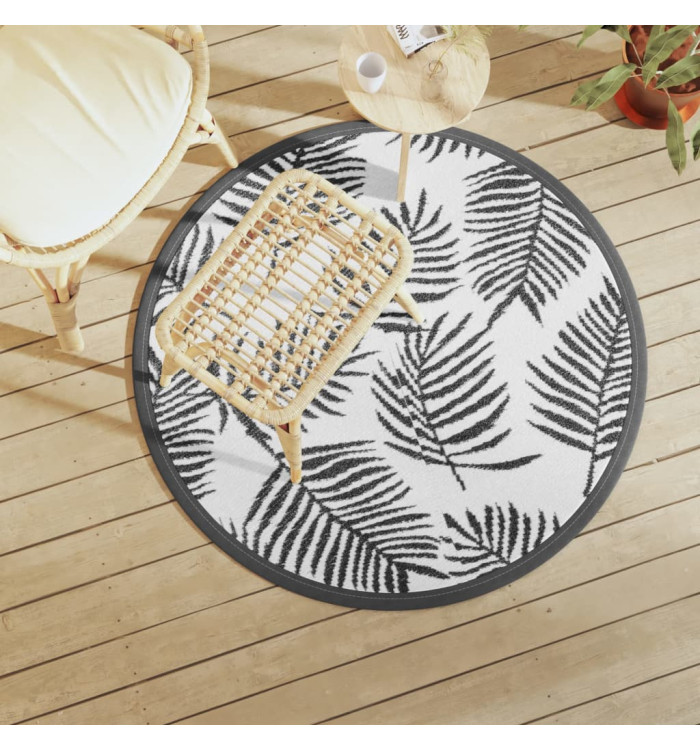 Tapis d'extérieur ARAKIL blanc et noir Ø120 cm PP | Mobilier & Déco