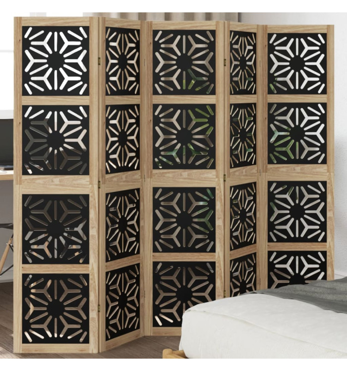 Cloison de séparation 5 panneaux marron noir paulownia massif | Mobilier & Déco