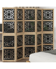 Cloison de séparation 5 panneaux marron noir paulownia massif | Mobilier & Déco