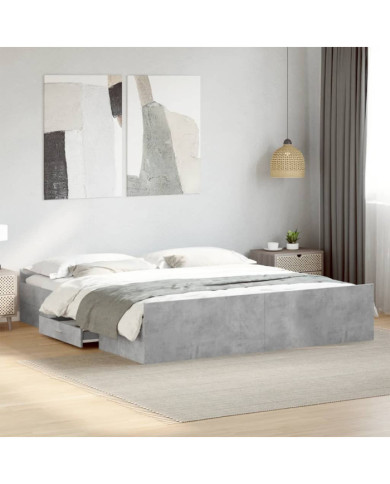 Cadre de lit avec tiroirs sans matelas gris béton 200x200 cm | Mobilier & Déco