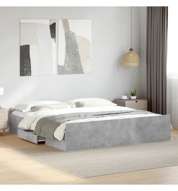 Cadre de lit avec tiroirs sans matelas gris béton 200x200 cm | Mobilier & Déco