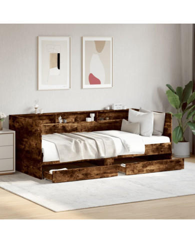 Lit de jour avec tiroirs sans matelas chêne fumé 90x190 cm | Mobilier & Déco