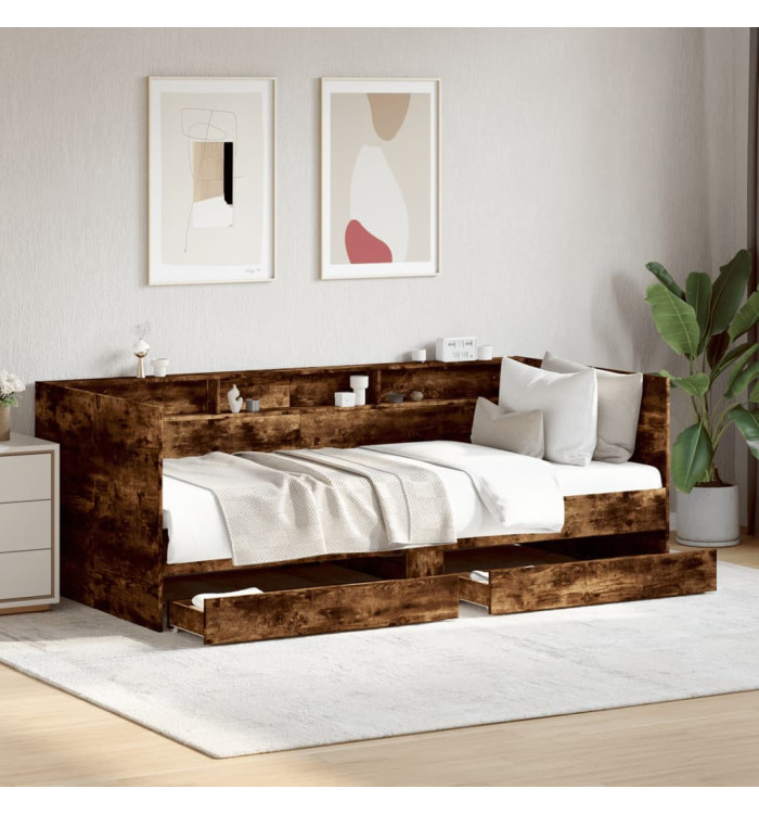 Lit de jour avec tiroirs sans matelas chêne fumé 90x190 cm | Mobilier & Déco
