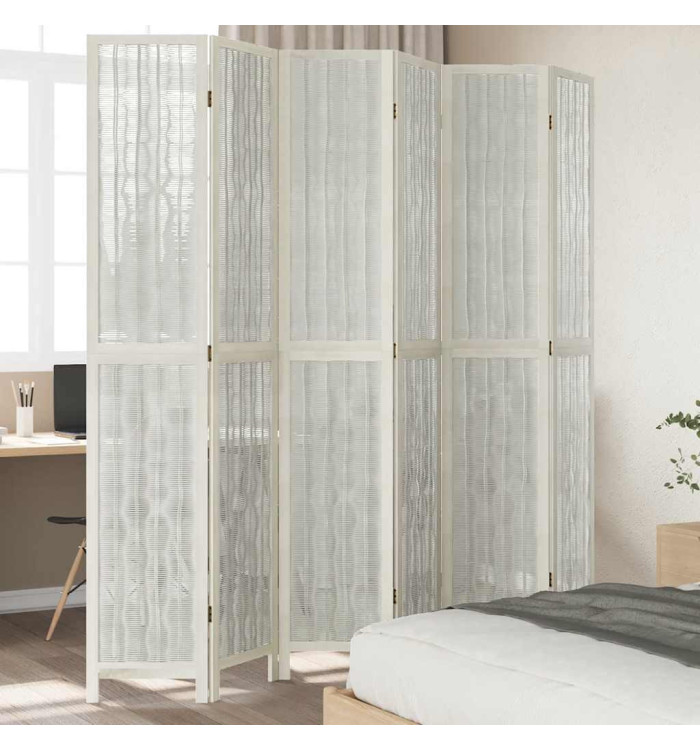 Cloison de séparation 6 panneaux blanc bois de paulownia massif | Mobilier & Déco