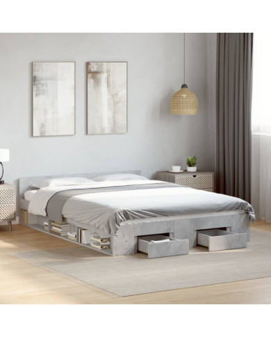 Cadre de lit avec tiroirs sans matelas gris béton 135x190 cm | Mobilier & Déco
