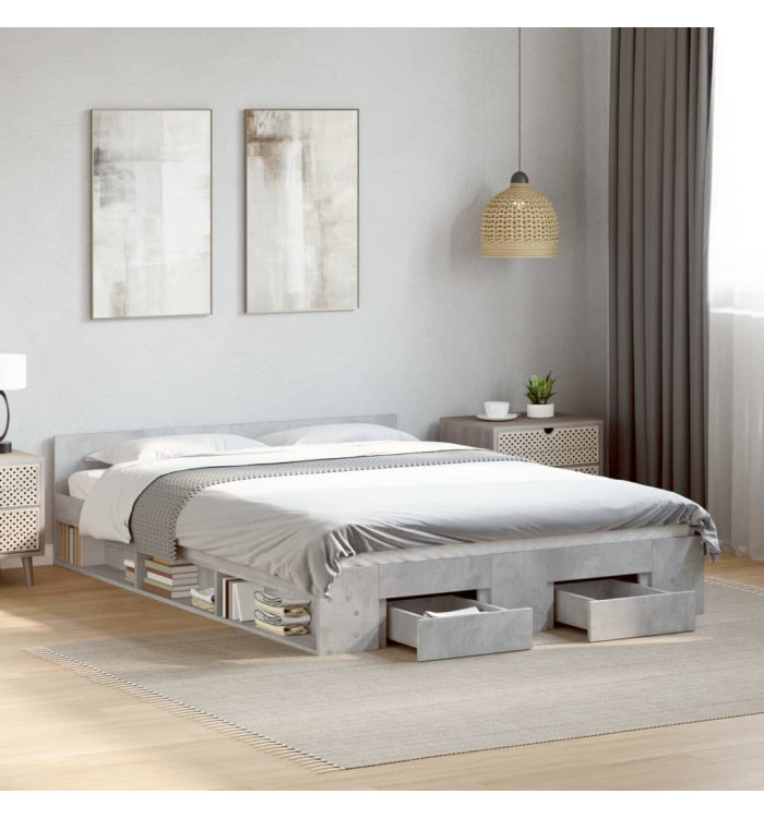 Cadre de lit avec tiroirs sans matelas gris béton 135x190 cm | Mobilier & Déco