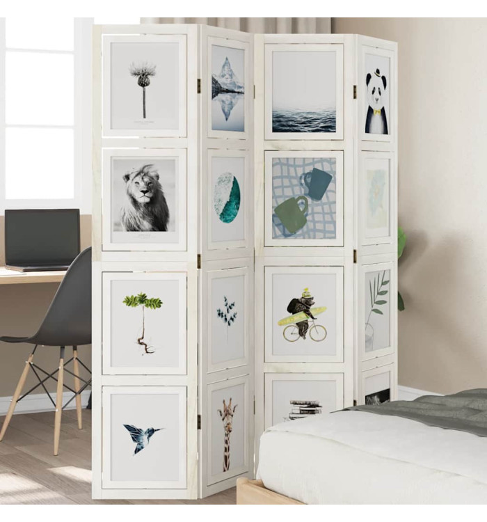 Cloison de séparation 4 panneaux blanc bois de paulownia massif | Mobilier & Déco