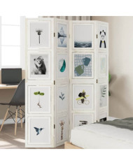 Cloison de séparation 4 panneaux blanc bois de paulownia massif | Mobilier & Déco