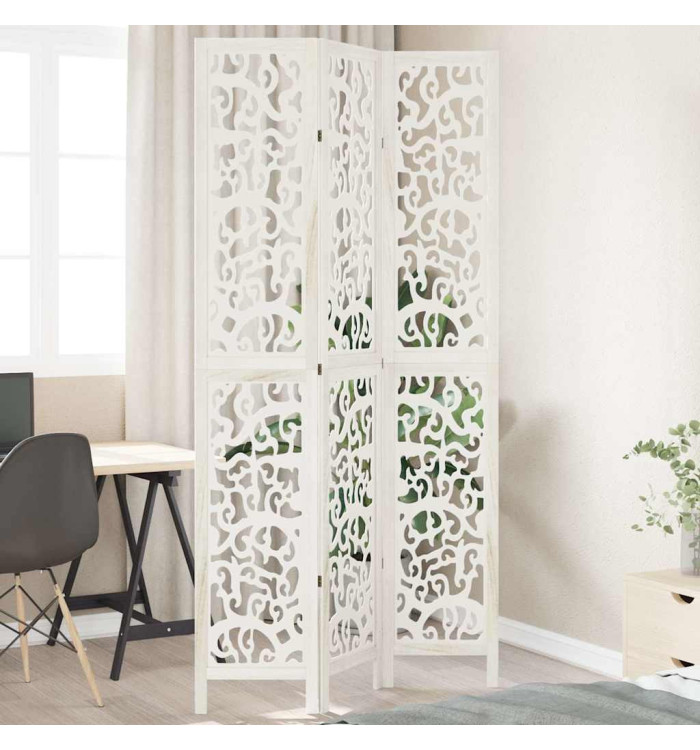 Cloison de séparation 3 panneaux blanc bois de paulownia massif | Mobilier & Déco