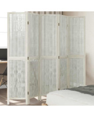 Cloison de séparation 5 panneaux blanc bois de paulownia massif | Mobilier & Déco