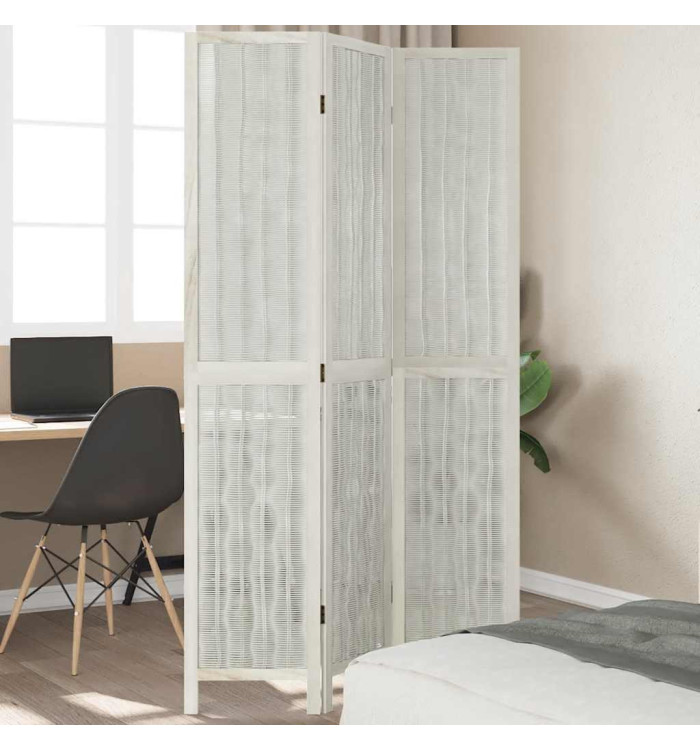 Cloison de séparation 3 panneaux blanc bois de paulownia massif | Mobilier & Déco