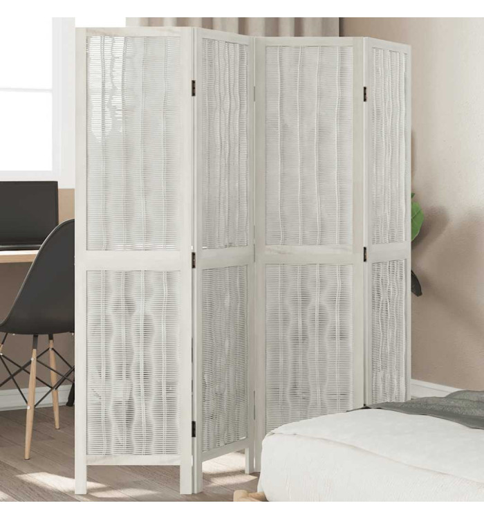 Cloison de séparation 4 panneaux blanc bois de paulownia massif | Mobilier & Déco