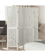 Cloison de séparation 4 panneaux blanc bois de paulownia massif | Mobilier & Déco