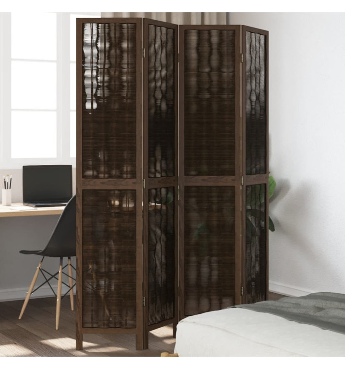 Cloison de séparation 4 panneaux marron foncé paulownia massif | Mobilier & Déco