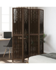 Cloison de séparation 4 panneaux marron foncé paulownia massif | Mobilier & Déco