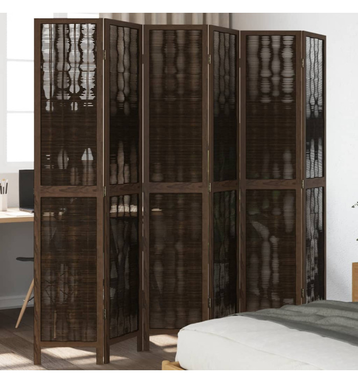 Cloison de séparation 6 panneaux marron foncé paulownia massif | Mobilier & Déco