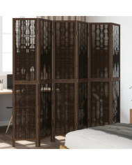 Cloison de séparation 6 panneaux marron foncé paulownia massif | Mobilier & Déco