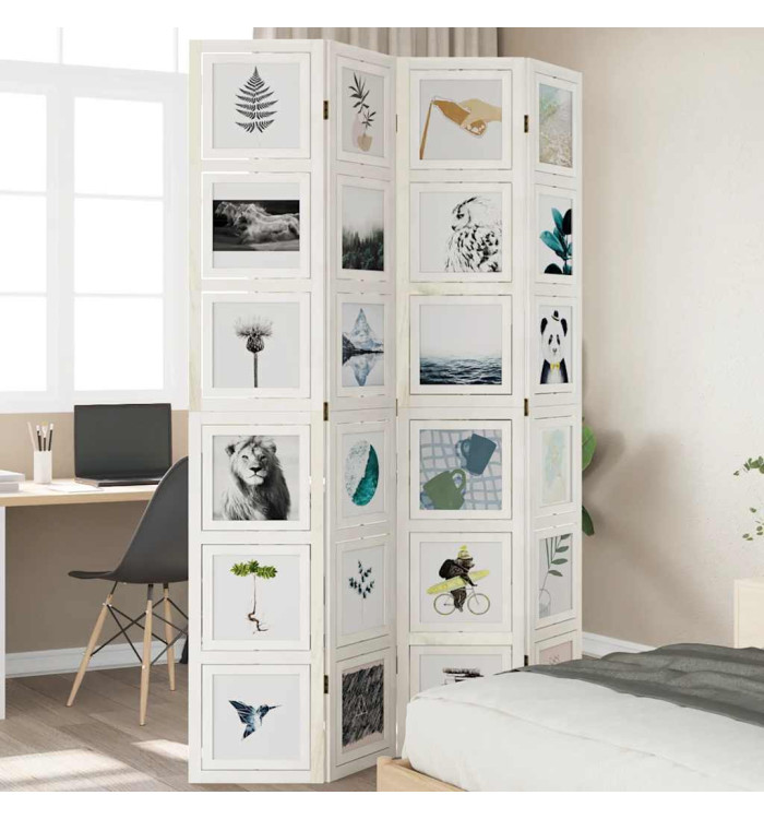 Cloison de séparation 4 panneaux blanc bois de paulownia massif | Mobilier & Déco