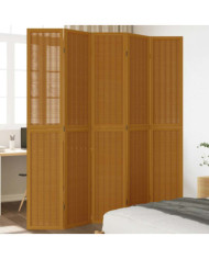 Cloison de séparation 5 panneaux marron bois paulownia massif | Mobilier & Déco