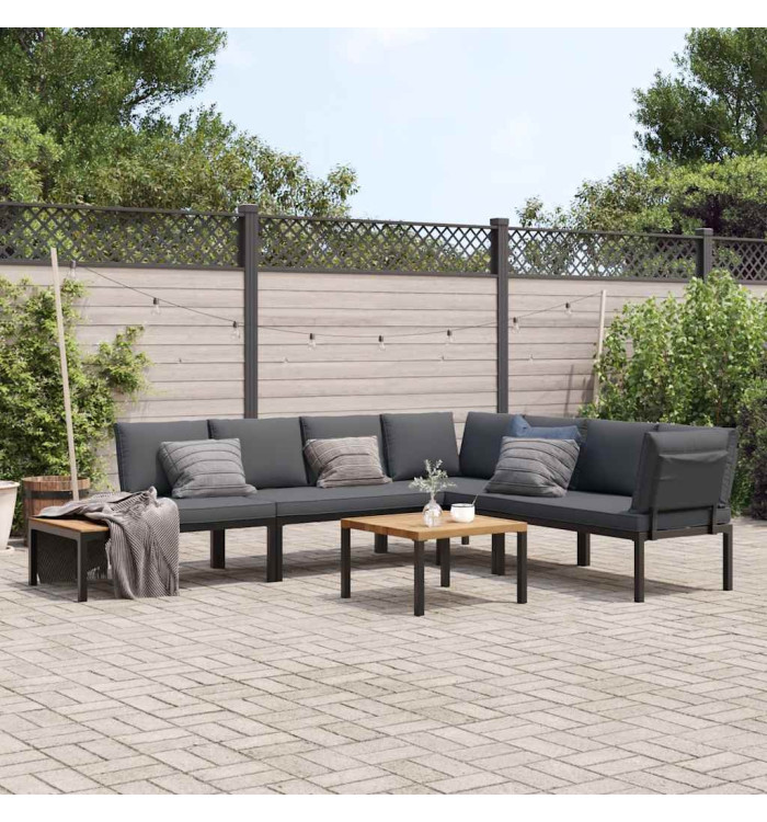 Salon de jardin 5 pcs avec coussins noir aluminium | Mobilier & Déco