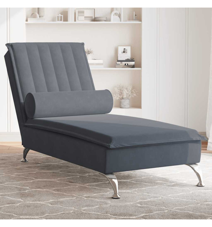 Chaise longue de massage avec traversin gris foncé velours | Mobilier & Déco