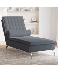 Chaise longue de massage avec traversin gris foncé velours | Mobilier & Déco