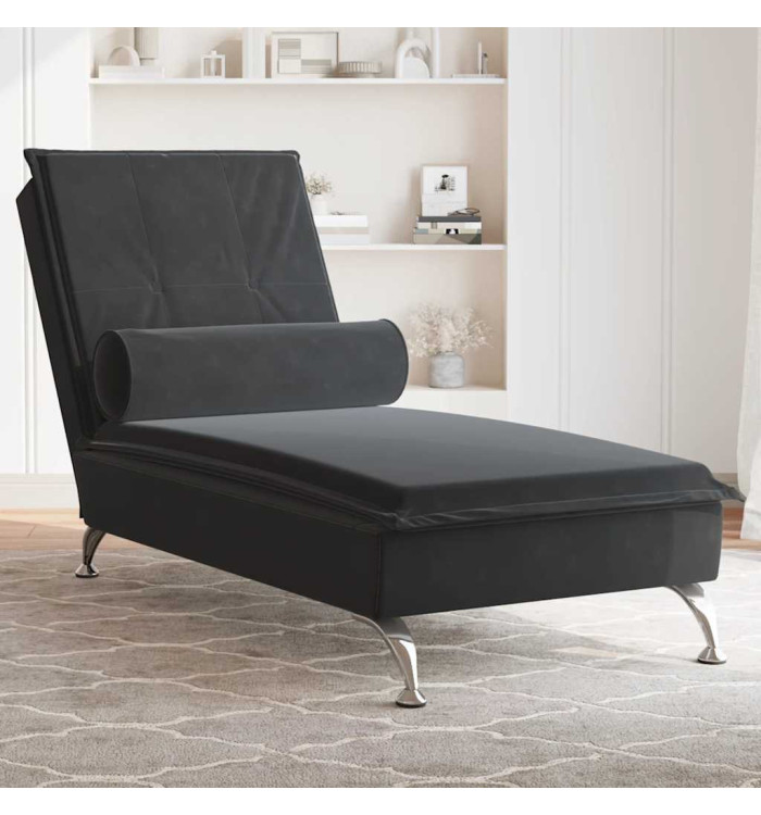 Chaise longue de massage avec traversin noir velours | Mobilier & Déco