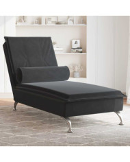 Chaise longue de massage avec traversin noir velours | Mobilier & Déco