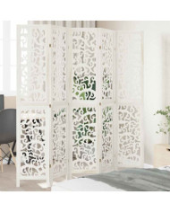 Cloison de séparation 5 panneaux blanc bois de paulownia massif | Mobilier & Déco
