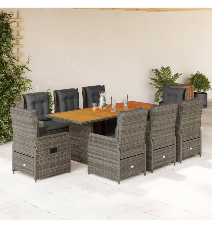 Ensemble à manger de jardin 9 pcs coussins gris résine tressée | Mobilier & Déco