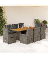 Ensemble à manger de jardin 9 pcs coussins gris résine tressée | Mobilier & Déco