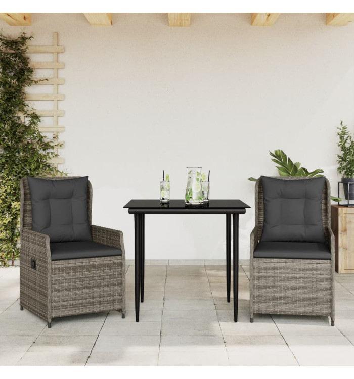 Ensemble à manger de jardin 3 pcs coussins gris résine tressée | Mobilier & Déco